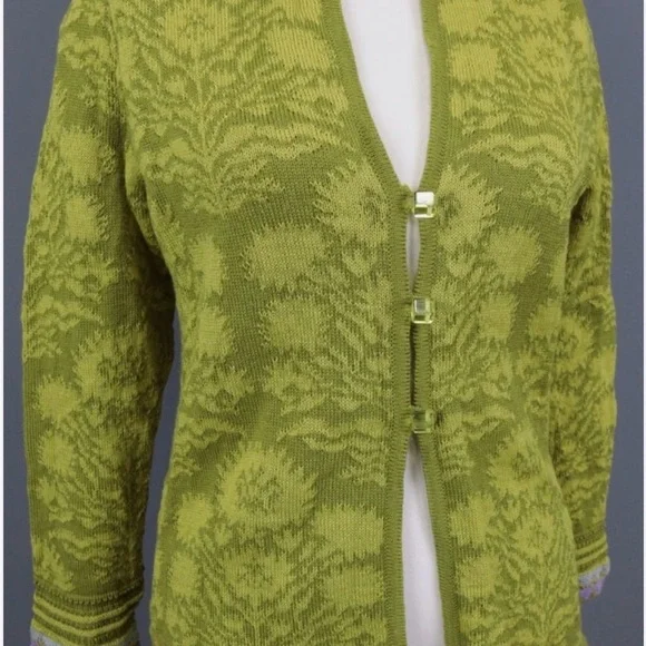 Oleana Floral Knit Cardigan in Olive and Lavender